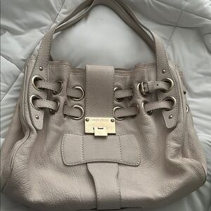 Jimmy Choo Ramona light cream  Leather Shoulder Bag with Gold Plate